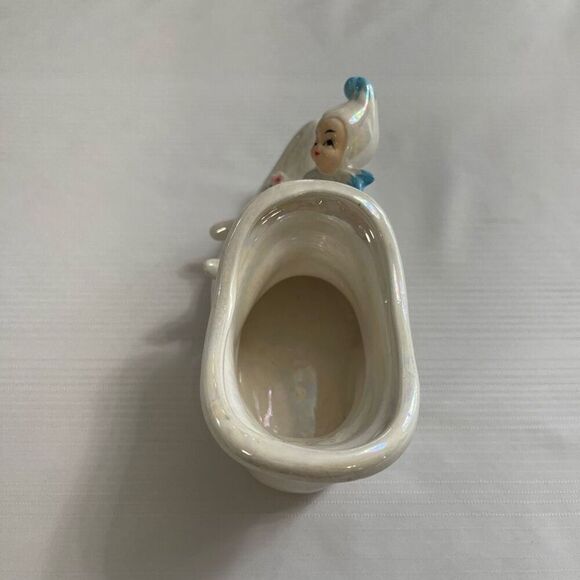Lefton Pixie Fairy Elf Iridescent Luster Elf Boot Shoe Planter 6” X 4 Vtg Japan - Picture 5 of 9